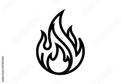 A very stylized depiction of a fire flame with bold outlines against a plain white canvas creating a simple design