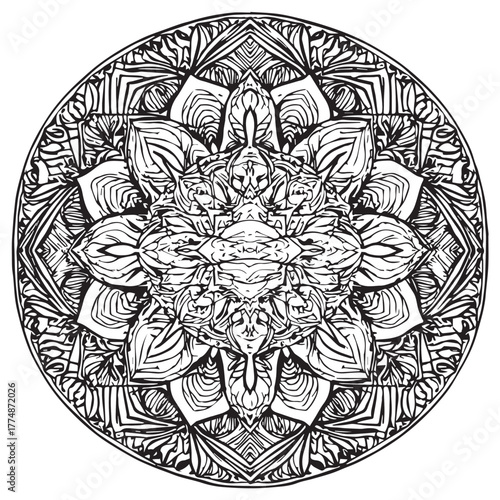 Detailed black and white mandala illustration