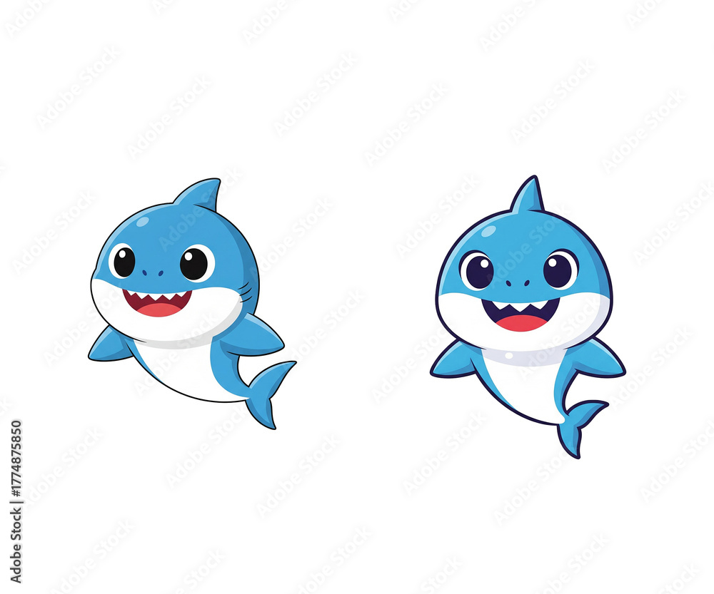 Naklejka premium Blue Baby shark cute shark, baby shark, cartoon shark, kids illustration, adorable shark, smiling shark, blue shark 