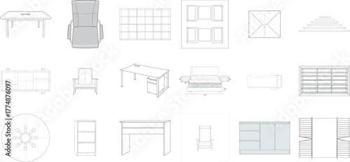 Collection of furniture blueprints and sketches