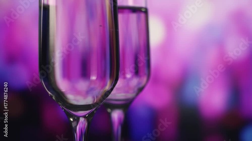 Elegant violet flute, An elegant party atmosphere with violethued flutes and tranquil reflective