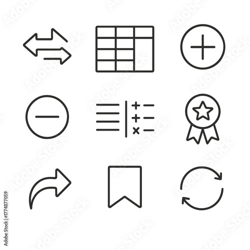 Product Comparison Icons. Outline icon set of compare products: compare arrows, compare table, difference