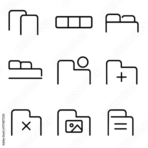 Tab Icons Grid. Outline icon set of tabs and segments: top tabs, segmented control, active tab, inactive tab,