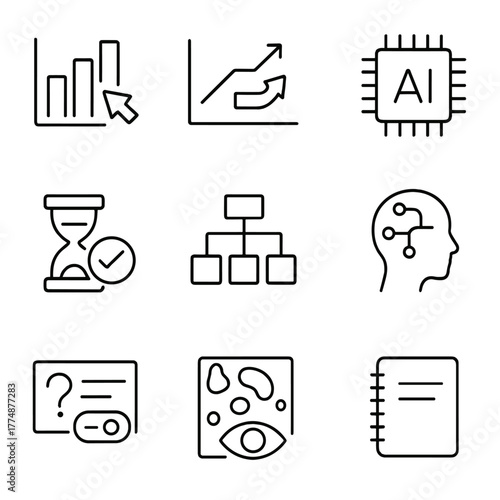 Explainable AI Icons. Outline icon set of reinforcement learning: agent, environment, state, action, reward,