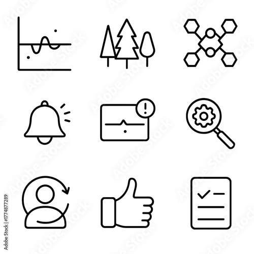 Anomaly Detection Icons. Outline icon set of anomaly detection: threshold rule, isolation forest, autoencoder