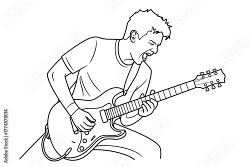 A passionate musician plays an electric guitar with intense emotion and energy.