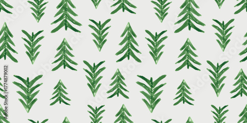 Сhristmas trees green watercolor drawings, seamless pattern, vector background, wrapper, paper, fabric, print