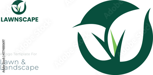 Green Leaf Lawn Care Logo Template – Eco Landscape Nature Emblem Design