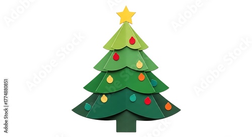 Wallpaper Mural A layered green christmas tree with a yellow star and colorful ornaments Torontodigital.ca