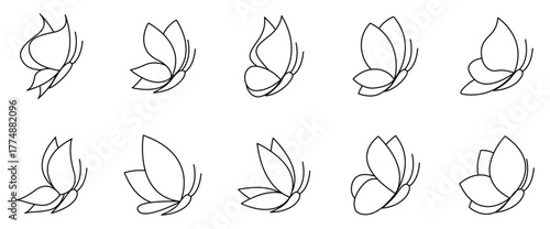 Flying butterfly icon. Butterfly vector icon set. Line icon collection of butterflies, isolated on transparent background. Editable stroke.