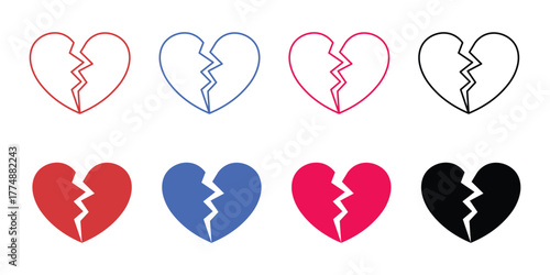 Colorful Heart break shaped set and hearts vector illustration set