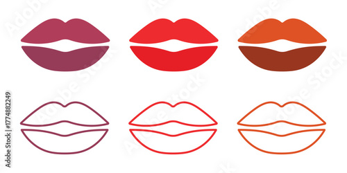 vector illustration set of red and pink lips