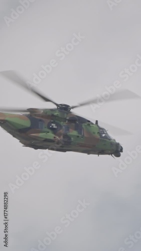 military helicopter performing combat flight maneuvers