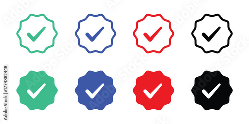 Verified Badge Icons: A vibrant assortment of verified badge icons, each meticulously crafted to signify authenticity and trust in digital spaces.