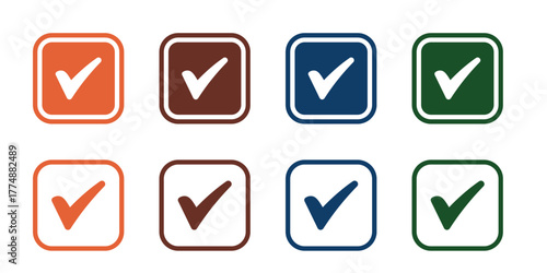 Assorted Checkmarks: A collection of various colorful checkmark symbols, neatly arranged to represent choices and verification, suitable for conveying decision-making and confirmation.