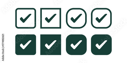 Checkmark Icons: A collection of various checkmark icons in different shapes and styles, perfect for design and user interface applications.