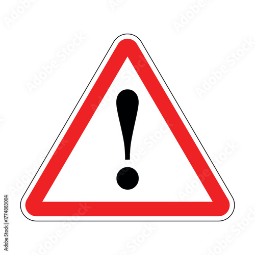 Exclamation mark triangular warning sign with red border for general caution and safety alerts