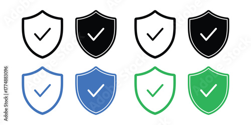 Security and Assurance:  A collection of shield icons, each displaying a checkmark, symbolizes security, protection, and assurance in a digital world. 