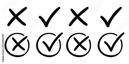 Checkmark and Cross Mark Icons: A collection of meticulously crafted checkmark and cross mark icons, showcasing a spectrum of choices, each embodies the essence of selection, approval, or rejection.