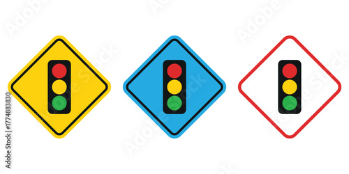 Traffic light icon set for road safety and transportation design