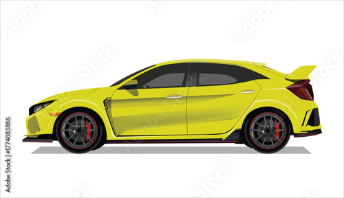 yellow high class realistic white sedan coupe sport elegant new fast race car urban electric power style model benz lifestyle business work modern art design vector isolated side view body