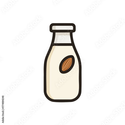 Flat 2D minimalist illustration of a Almond Milk, modern vector design with white background.
