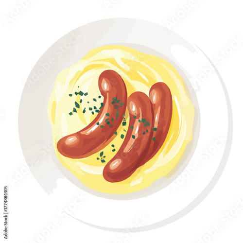 A simple and modern flat 2D vector of a Bangers And Mash, isolated on a pure white background.