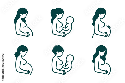 A collection of stylized icons representing pregnancy and motherhood.