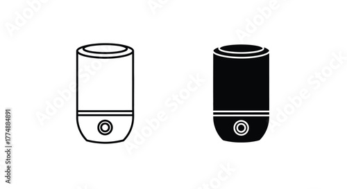 Smart Speaker Voice Assistant Icon Set: Outline and Solid Glyph Style Vector