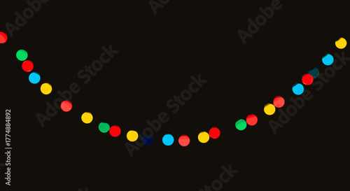 A festive arrangement of colorful, circular lights creates a whimsical and playful design against a dark background, perfect for holiday or party themes.