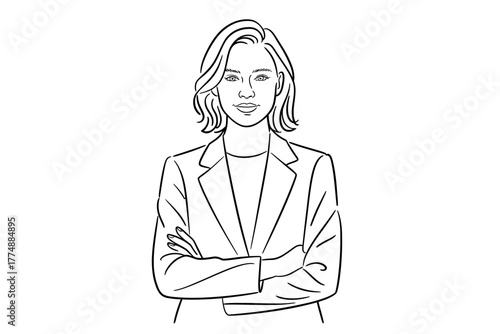 A confident woman stands with her arms crossed in a professional pose.