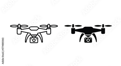Drone Icon Set – Outline and Solid Drone Silhouette Vector Illustration
