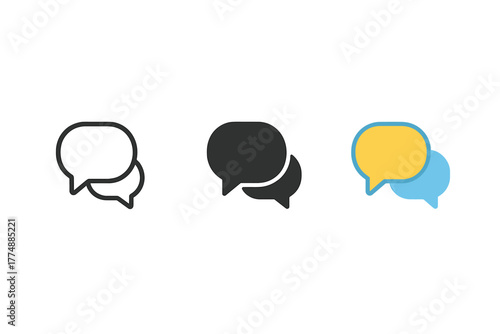Chat Dialogue Icons. Minimalist chat dialogue icon: three identical paired bubbles representing a conversation in a row, first in