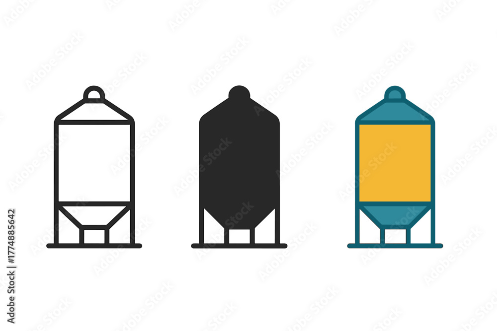 custom made wallpaper toronto digitalTriple Silo Styles. Minimalist silo icon: three identical silo icons in a row, first in line style with thin outline, second in