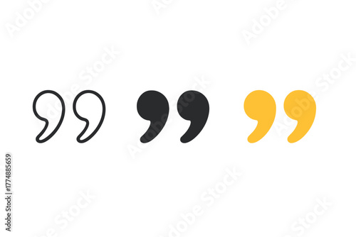 Quotation Marks Trio. Minimalist quote marks pair icon: three identical pairs of quotation marks side by side in a row, first in