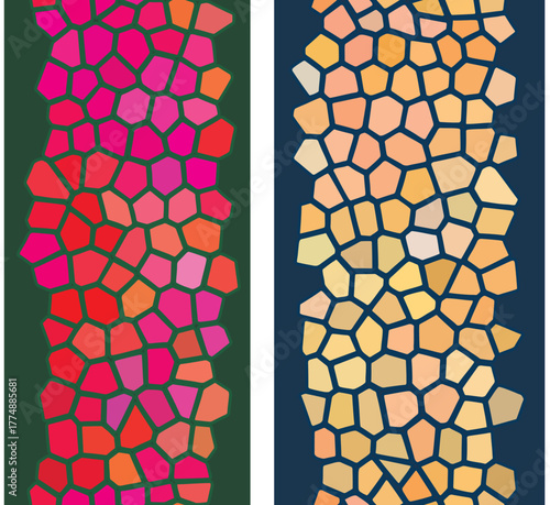 Stained glass pattern - seamless multicolored   mosaic border. Set of different template. Vector clipart