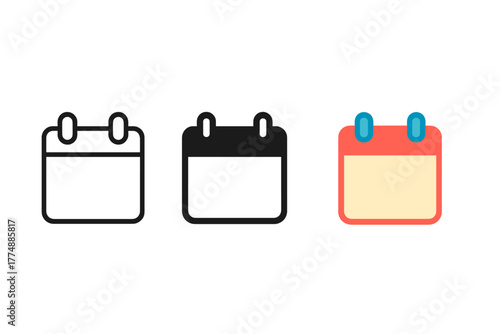 Minimalist Calendar Icons. Minimalist digital calendar icon: three identical calendar icons in a row, first in line style with
