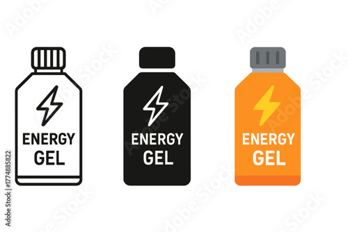Energy Gel Icons. Minimalist energy gel icon: three identical energy gel packs in a row, first in line style with thin outline,