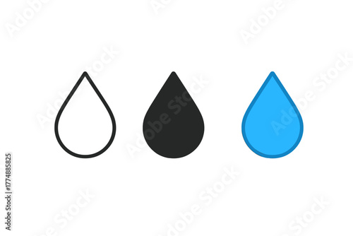 Minimalist Water Drops. Minimalist water drop icon: three identical single water drops in a row, first in line style with thin