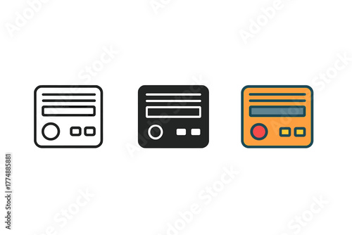 Retro Console Trio. Minimalist retro console icon: three identical old-school gaming consoles in a row, first in line style with