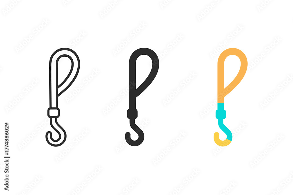 Fototapeta premium Minimalist Dog Leashes. Minimalist leash type icon: three identical dog leashes in a row, first in line style with thin outline,