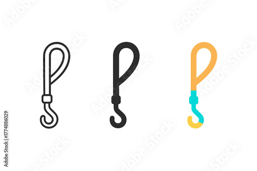 Minimalist Dog Leashes. Minimalist leash type icon: three identical dog leashes in a row, first in line style with thin outline,