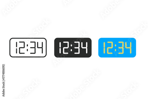 Digital Clock Styles. Minimalist digital clock icon: three identical rectangular digital displays with numbers in a row, first in