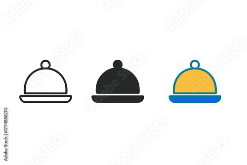Feeding Tray Icons. Minimalist feeding tray icon: three identical feeding trays in a row, first in line style with thin outline,