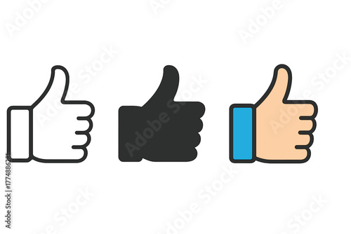 Minimalist Like Icons. Minimalist like hand gesture icon: three identical open hand symbols showing a like in a row, first in line