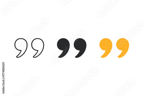 Quotation Marks Trio. Minimalist quote marks pair icon: three identical pairs of quotation marks side by side in a row, first in
