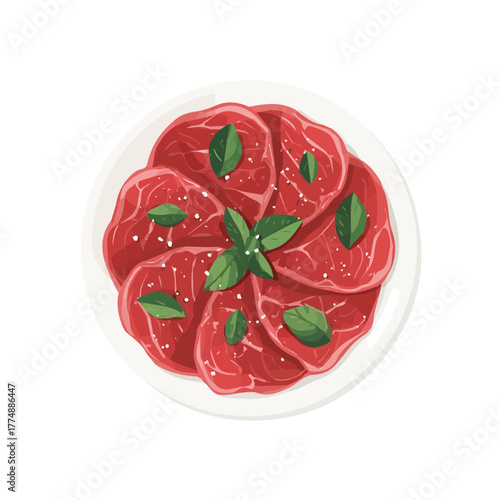Modern flat 2D vector illustration of a Beef Carpaccio, minimal design style on a white background.