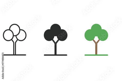 Minimalist Canopy Icons. Minimalist canopy layer icon: three identical rainforest canopy layers in a row, first in line style with