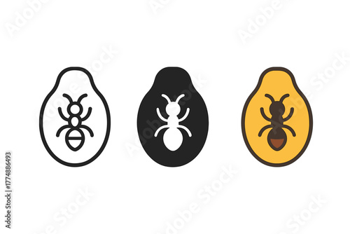 Queen Chamber Trio. Minimalist queen chamber icon: three identical queen ant chambers in a row, first in line style with thin