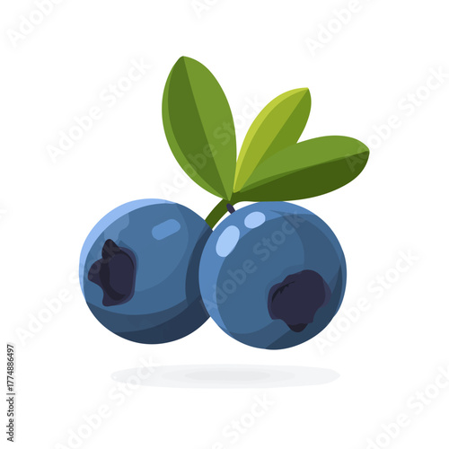 A simple and modern flat 2D vector of a Bilberry, isolated on a pure white background.